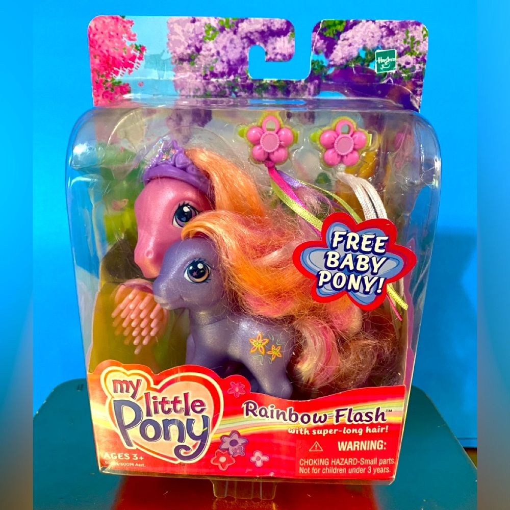 MY LITTLE PONY G3 VTG 2003 RAINBOW FLASH & BABY ROMPERONI SUPER-LONG HAIR PONIES